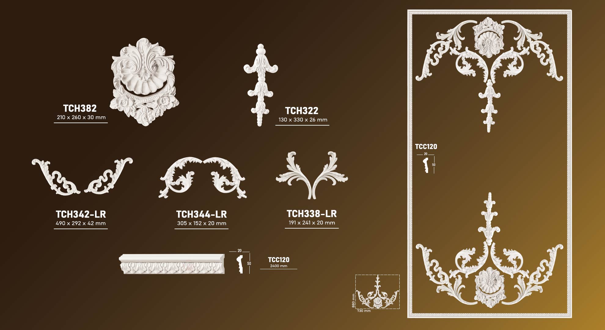 Bộ hoa văn trang trí góc chỉ nẹp TCH338-382-344-322-342-1